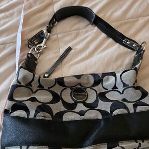 Coach Signature Black and Gray Shoulder Bag